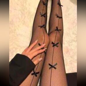 Elegant Black Fishnet Tights with Bows